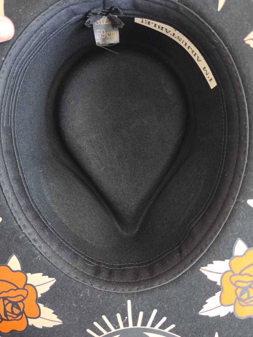 Black Wide Brim Western Hat Floral Celestial Under Brim Buckle Boho Cowboy Hat - Picture 11 of 12